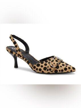 Leopard Print Pointed Slingback Kitten Heel with Buckle